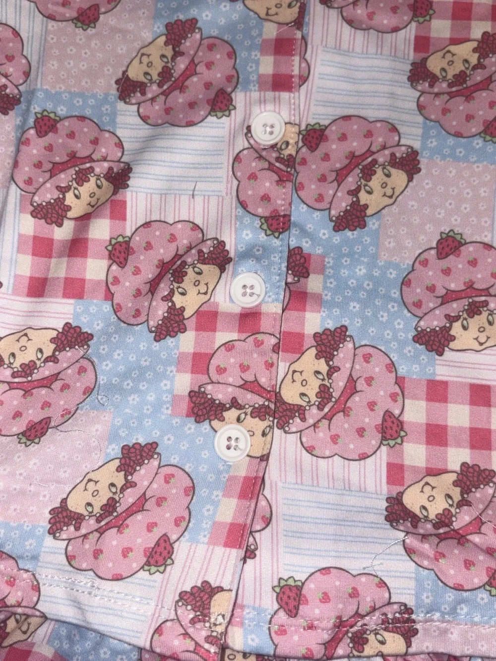 Girls Strawberry Patch Shortie Pajama Set - Pink/Blue